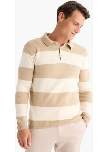 Standart Fit Polo Yaka Düğmeli Renk Bloklu Triko Kazak Y4194AZ24WN modelleri