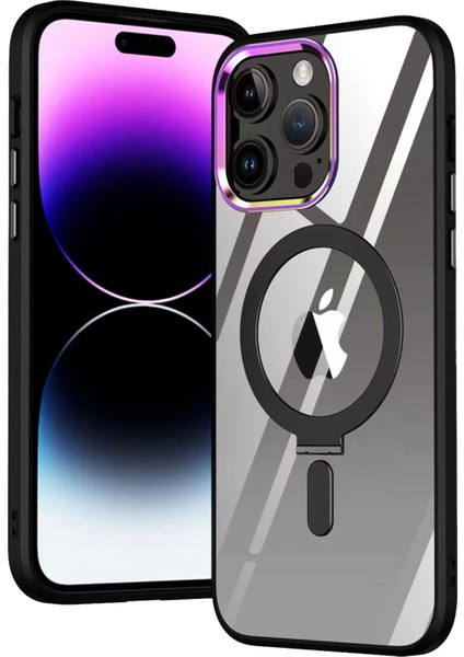 Newface iPhone 15 Pro Max Kılıf Mudo Magneticsafe Standlı Kapak - Siyah
