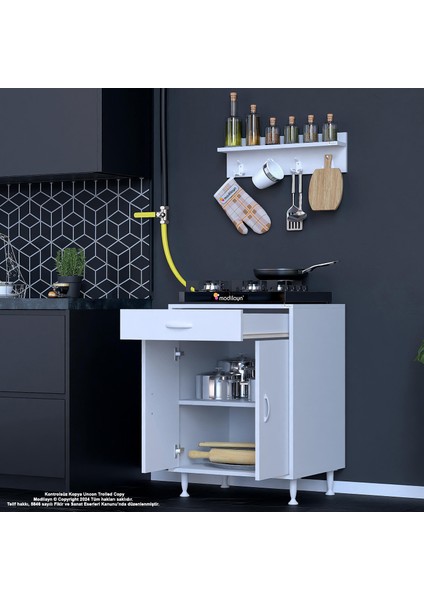 Birce L Set Ocak Altı Dolap 65X88X56 cm 2 Kapak 2 Göz Bölmeli Üst Asma Baharat Raflı modelleri