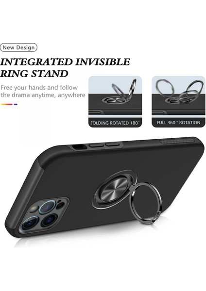 Newface iPhone 12 Pro Max Kılıf Elit Yüzüklü Kapak - Siyah