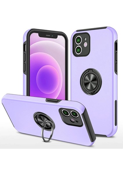 Newface iPhone 12 Mini Kılıf Elit Yüzüklü Kapak - Mor