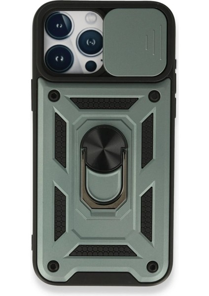Newface iPhone 15 Pro Max Kılıf Pars Lens Yüzüklü Silikon - Yeşil