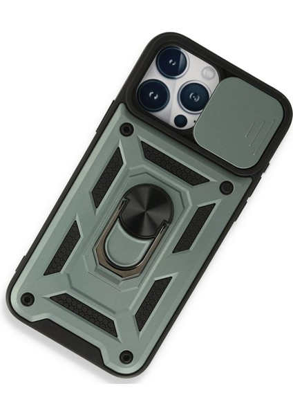 Newface iPhone 15 Pro Max Kılıf Pars Lens Yüzüklü Silikon - Yeşil