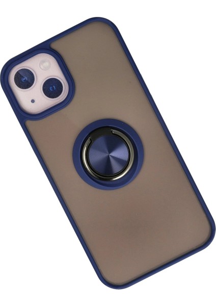 Newface iPhone 15 Kılıf Montreal Yüzüklü Silikon Kapak - Lacivert