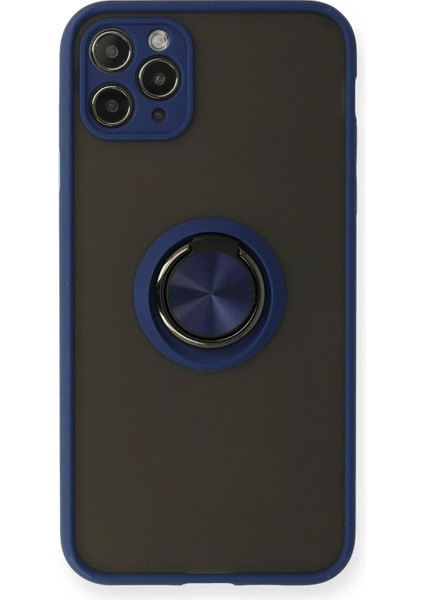 Newface iPhone 11 Pro Max Kılıf Montreal Yüzüklü Silikon Kapak - Lacivert