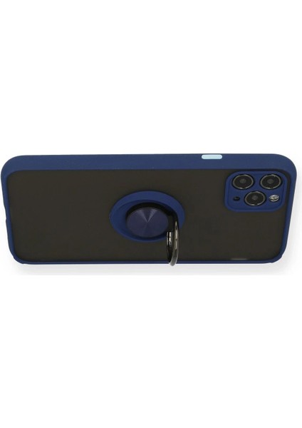 Newface iPhone 11 Pro Max Kılıf Montreal Yüzüklü Silikon Kapak - Lacivert