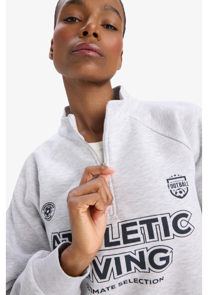 Fit Oversize Geniş Kalıp Dik Yaka Slogan Baskılı Sporcu Sweatshirt D7754AX25SP