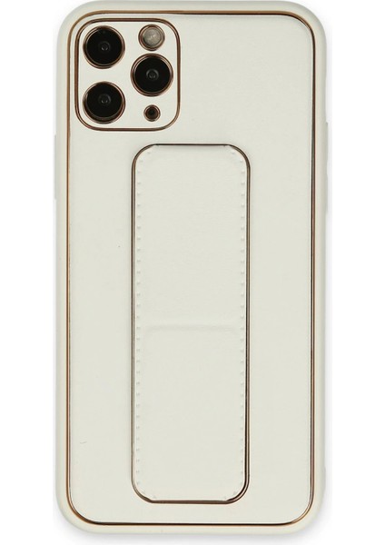 Newface iPhone 11 Pro Kılıf Coco Deri Standlı Kapak - Beyaz