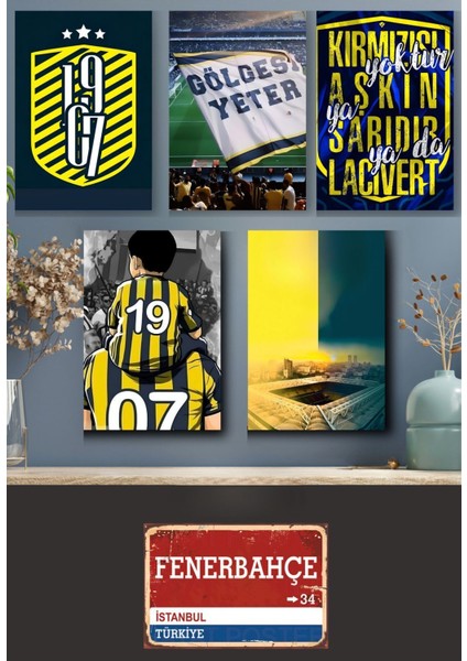 Elite Fenerbahçe,'efsane Sözleri ,ahşap Poster Altılı Set 1'adet (20*30CM) + 5'adet (10*15CM) 1 Adet