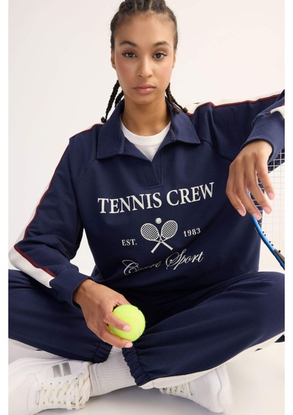 Fit Oversize Geniş Kalıp Polo Yaka Baskılı Sporcu Sweatshirt D7131AX25SP