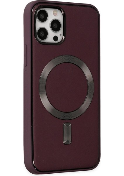 Newface iPhone 12 Pro Max Kılıf Coco Deri Magneticsafe Silikon - Bordo