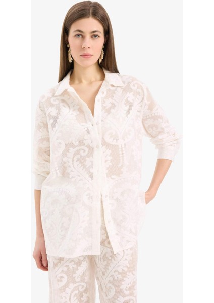 Regular Fit Dantel Detaylı Plaj Gömleği-Fall in Love D9768AX25SM
