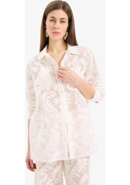 Regular Fit Dantel Detaylı Plaj Gömleği-Fall in Love D9768AX25SM modelleri