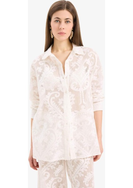 Regular Fit Dantel Detaylı Plaj Gömleği-Fall in Love D9768AX25SM fırsatları