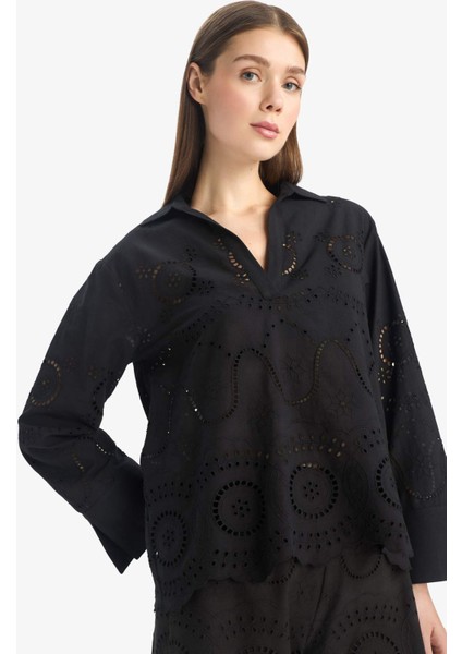 Regular Fit Brode Plaj Gömleği-Fall in Love E0598AX25SM