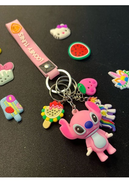 Elite Stitch Pembe 3D Anahtarlık Charm Set 1 Adet 3D + 3 Adet Mini Anahtarlıkla Gelir 1 Adet