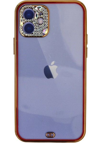 Newface iPhone 12 Kılıf Liva Taşlı Silikon - Kırmızı