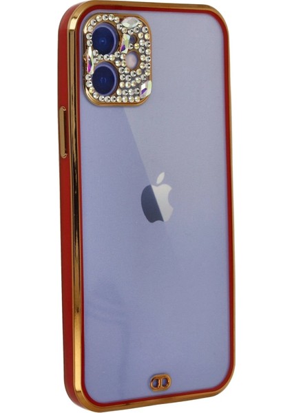 Newface iPhone 12 Kılıf Liva Taşlı Silikon - Kırmızı