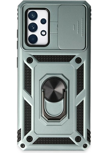 Newface Samsung Galaxy A72 Kılıf Pars Lens Yüzüklü Silikon - Yeşil