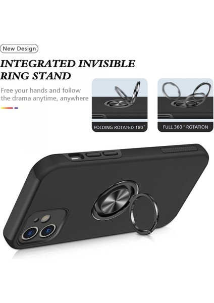 Newface iPhone 12 Mini Kılıf Elit Yüzüklü Kapak - Siyah