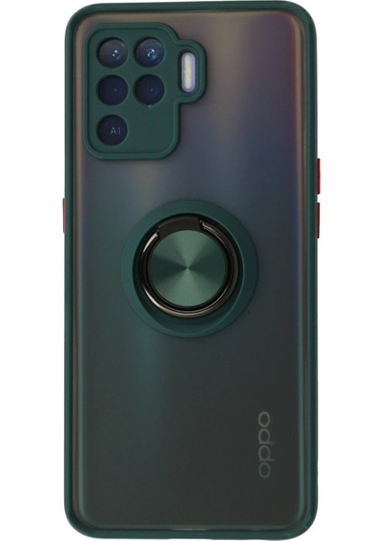 Newface Oppo Reno 5 Lite Kılıf Montreal Yüzüklü Silikon Kapak - Yeşil