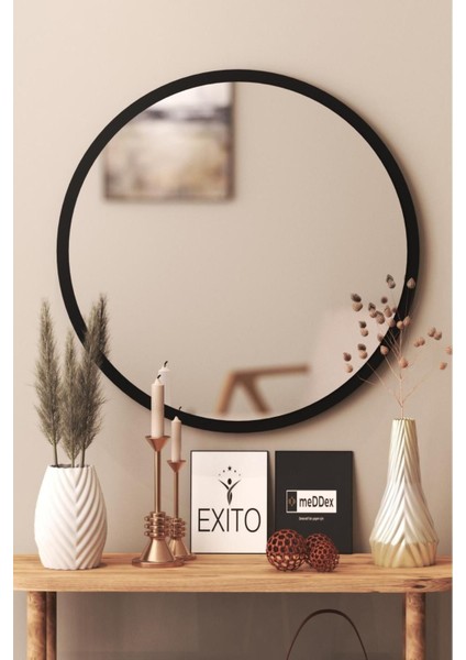Elite Yuvarlak Ayna 60 cm Mat Parlak Siyah Dresuar Koridor Duvar Salon Aynası 5705 1 Adet