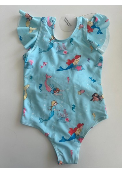 Mermaid Akvaryum Mavi Mayo Sırtı Fiyonk Detaylı Hızlı Kuruyan Kız Çocuk Mayo