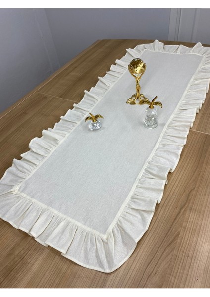 Elite Home %100 Pamuklu Bej Ham Keten Fırfırlı Runner 40X110 cm 1 Adet