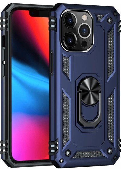 Newface iPhone 14 Pro Max Kılıf Sofya Yüzüklü Silikon Kapak - Lacivert