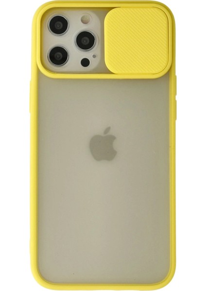 Newface iPhone 12 Pro Max Kılıf Palm Buzlu Kamera Sürgülü Silikon - Sarı