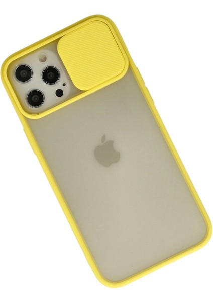 Newface iPhone 12 Pro Max Kılıf Palm Buzlu Kamera Sürgülü Silikon - Sarı