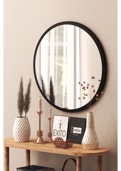 Elite Yuvarlak Ayna 60 cm Mat Parlak Siyah Dresuar Koridor Duvar Salon Banyo Wc Ofis Çocuk Yatak Odas 1 Adet