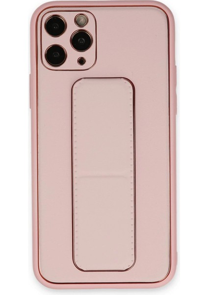 Newface iPhone 11 Pro Max Kılıf Coco Deri Standlı Kapak - Pembe