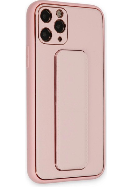 Newface iPhone 11 Pro Max Kılıf Coco Deri Standlı Kapak - Pembe