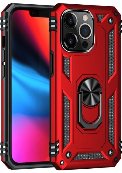 Newface iPhone 13 Pro Kılıf Sofya Yüzüklü Silikon Kapak - Kırmızı