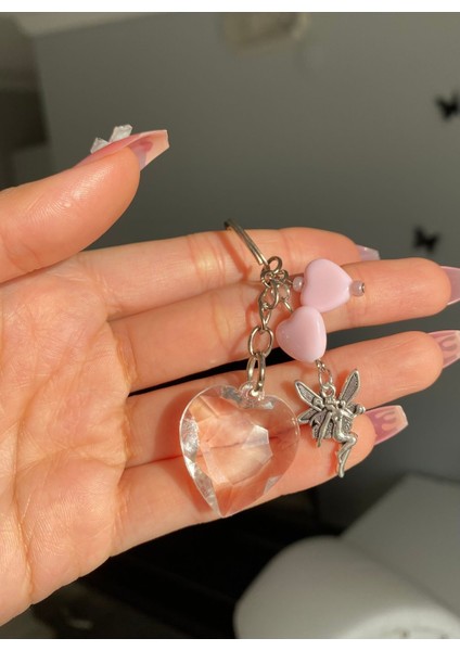 Elite Şeffaf Kalpli Fairycore Peri Anahtarlık Çanta Süsü 1 Adet