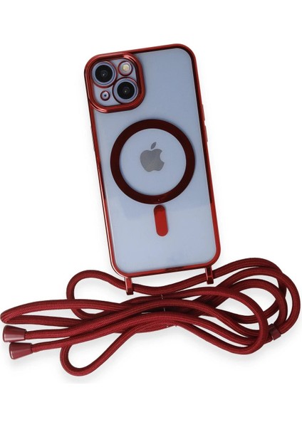Newface iPhone 14 Kılıf Divo Lazer Askılı Magsafe Kapak - Kırmızı