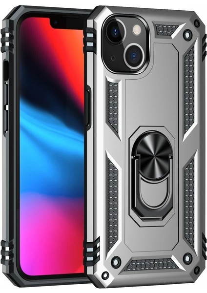 Newface iPhone 14 Plus Kılıf Sofya Yüzüklü Silikon Kapak - Gümüş