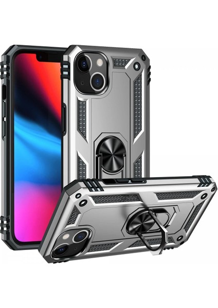 Newface iPhone 14 Plus Kılıf Sofya Yüzüklü Silikon Kapak - Gümüş