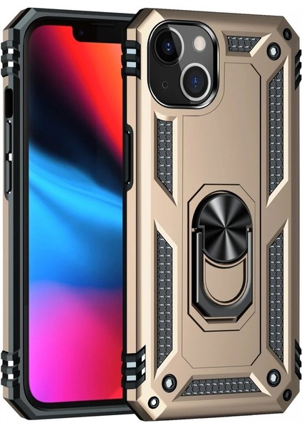 Newface iPhone 13 Kılıf Sofya Yüzüklü Silikon Kapak - Gold