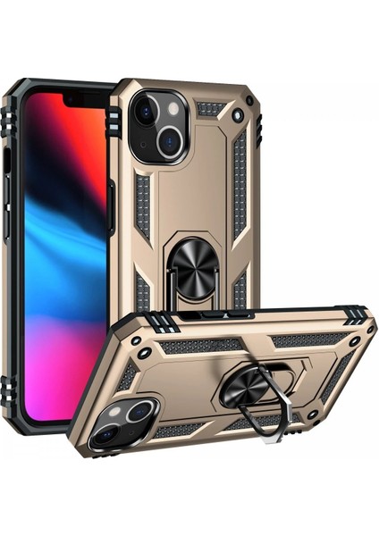 Newface iPhone 13 Kılıf Sofya Yüzüklü Silikon Kapak - Gold