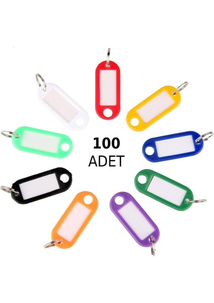 Elite 100X Anahtarlık Plastik Etiket Kimlik Isimlik Isim Yazı Yazmalık Yazılabilen (Karışık Renk) 1 Adet