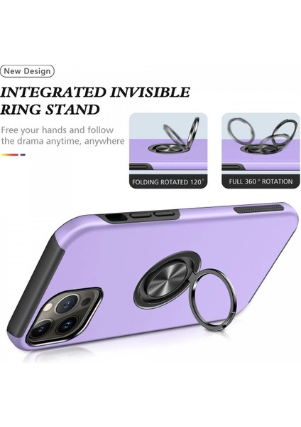 Newface iPhone 13 Pro Max Kılıf Elit Yüzüklü Kapak - Mor