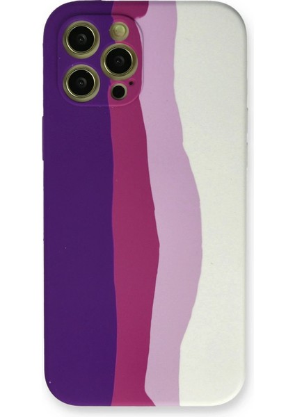 Newface iPhone 12 Pro Max Kılıf Ebruli Lansman Silikon - Mor-Beyaz
