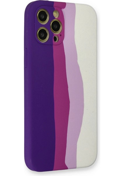 Newface iPhone 12 Pro Max Kılıf Ebruli Lansman Silikon - Mor-Beyaz