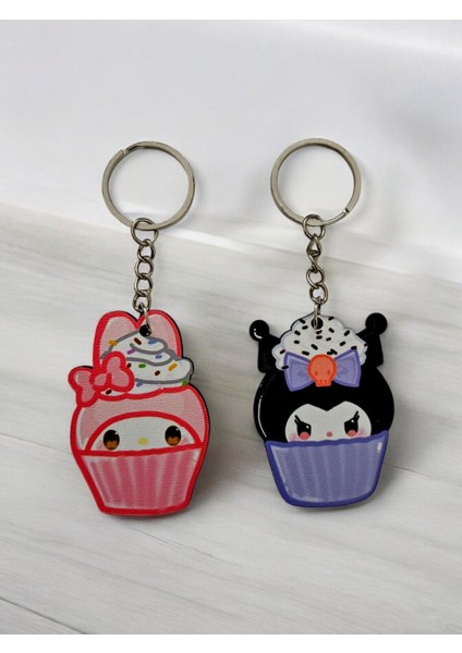 Elite Kuromi ve My Melody Cupcake Çift Anahtarlık 2 Adet 1 Adet