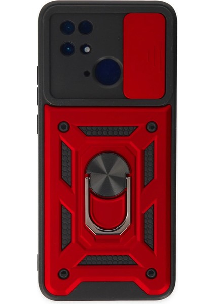 Newface Xiaomi Redmi 10C Kılıf Pars Lens Yüzüklü Silikon - Kırmızı