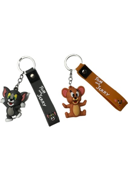 Elite Tom ve Jerry Anahtarlık 2 Adet Çift Silikon Anahtarlık 1 Adet