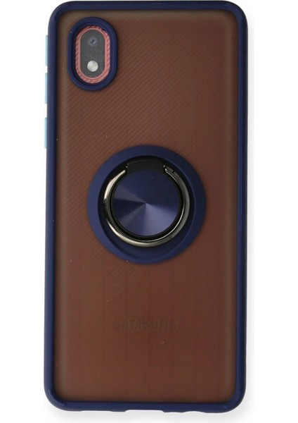 Newface Samsung Galaxy A01 Core Kılıf Montreal Yüzüklü Silikon Kapak - Lacivert
