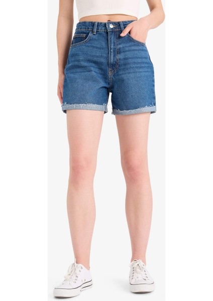 Mom Fit Yüksek Bel Paçası Katlamalı Fit Jean Şort E0924AX25SM